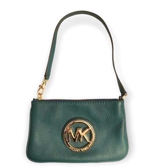 Michael kors green leather wristlet mini bag